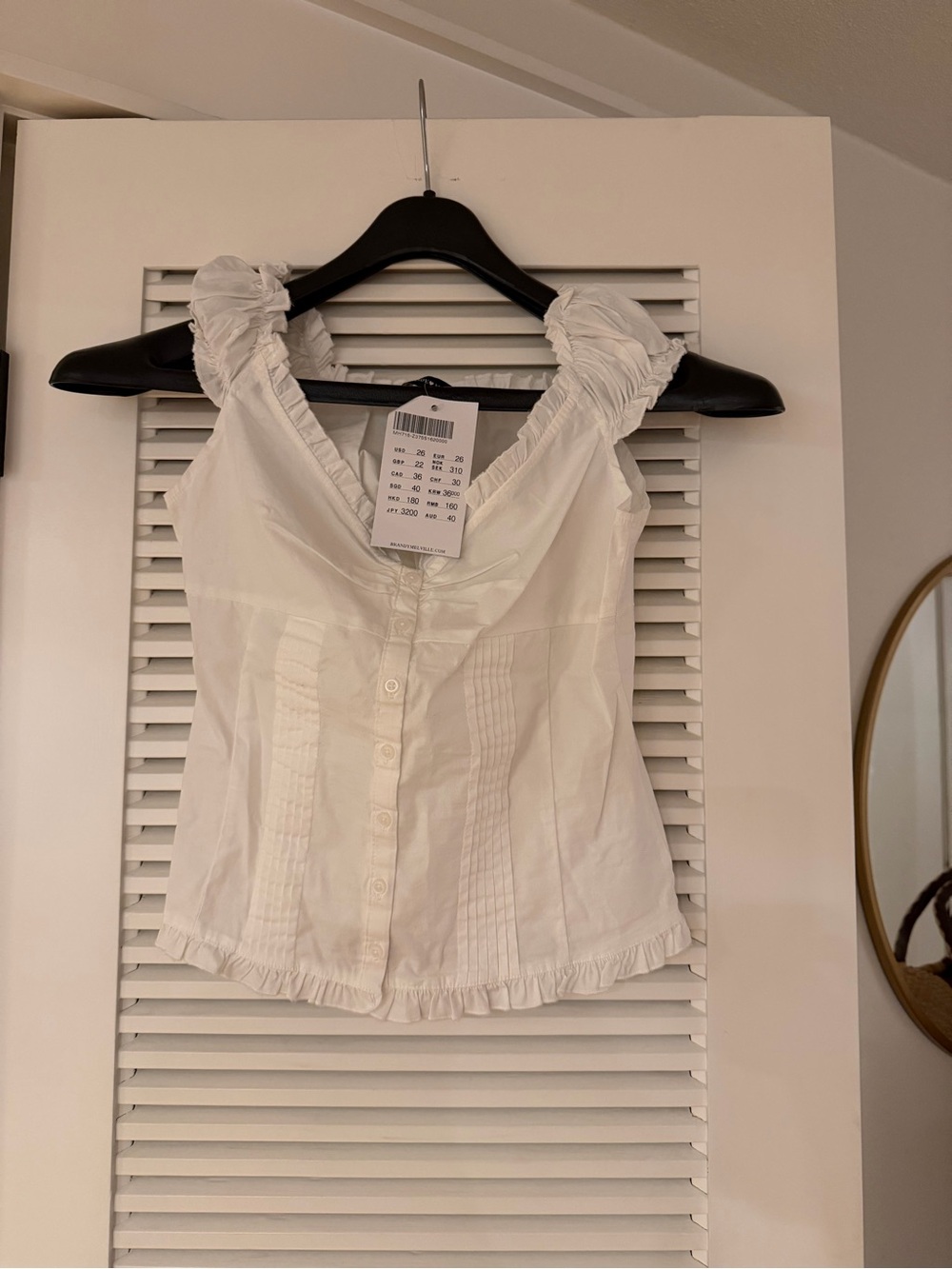 Brandy Melville White Ruffle Strap Button-Down Camisole